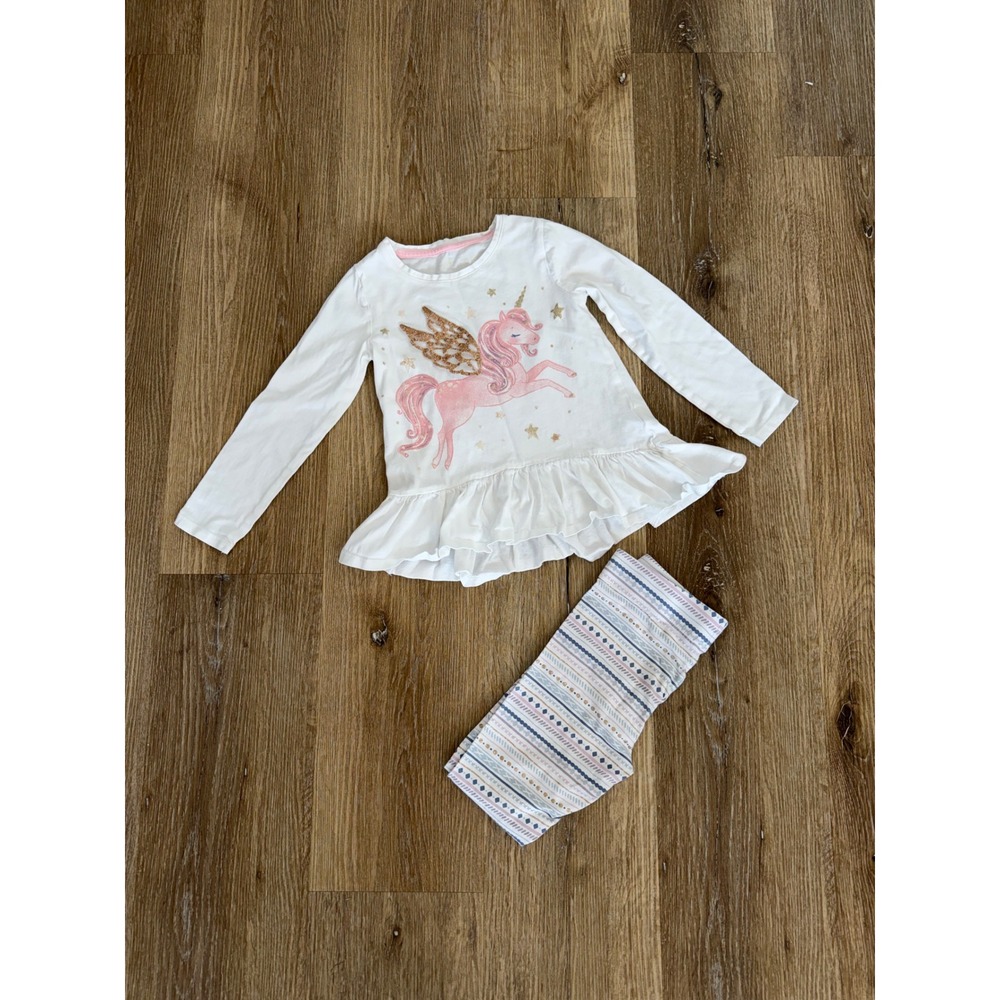 Cynthia Rowley Boho Unicorn Peplum Top Leggings Set Kids 4 White Striped Ruffle